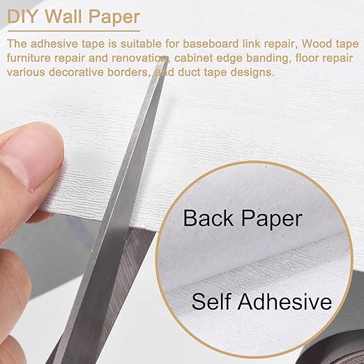 uxcell Wood Grain Tape, 5.91" x16 Ft Wall Paper Border Sticker Self-Adhesive Wood Grain Repair Patch with Scraper for Wall Corner Table Door Sofa Furniture Home Decor (White)