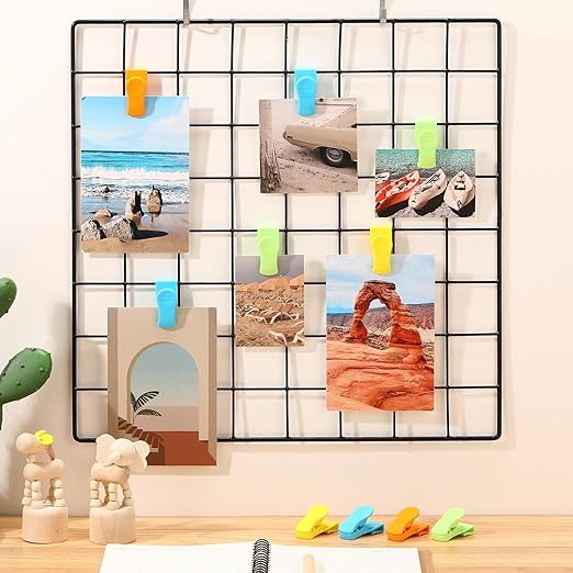 15 Pcs Gridwall Accessories Grid Wall Hooks Clips Hanging Display Sign Holder Panel Wall Wire Rack Clips for Retail, Home, and Workspace Organization, Displays, and Storage(Colorful)