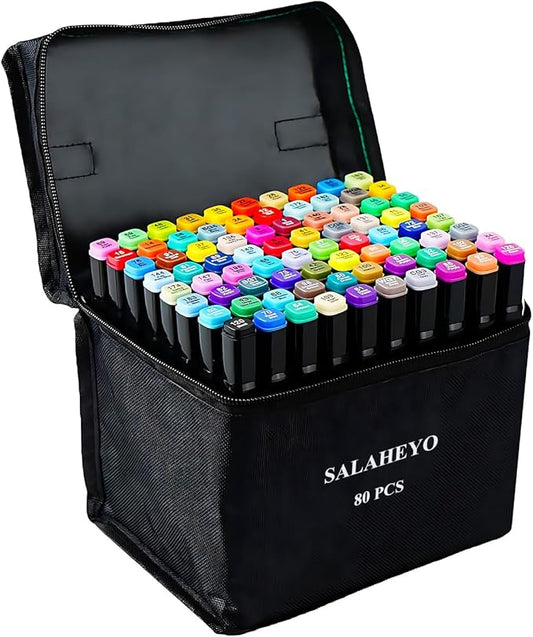 80 Colors Alcohol Markers with Base Art Drawing Markers Set for Adults Painting,Coloring,Sketching, Comics, Illustration- Refillable