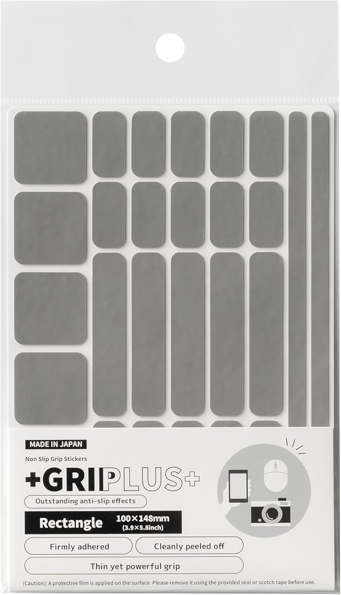 Non Slip Grip Stickers GRIPLUS Rectangle (Gray, 100×148mm) - Reusable Adhesive Pad for Desk, Phone, Mouse, Office, Multi-Purpose