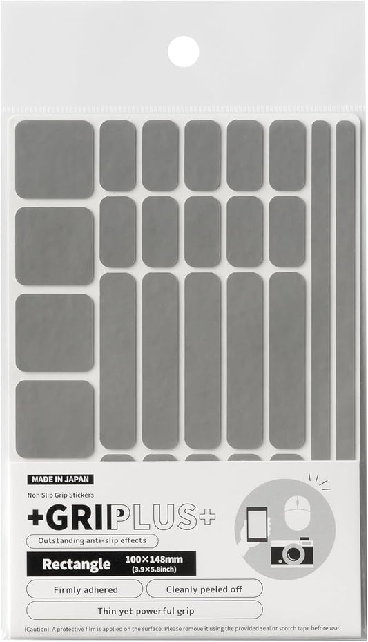 Non Slip Grip Stickers GRIPLUS Rectangle (Gray, 100×148mm) - Reusable Adhesive Pad for Desk, Phone, Mouse, Office, Multi-Purpose