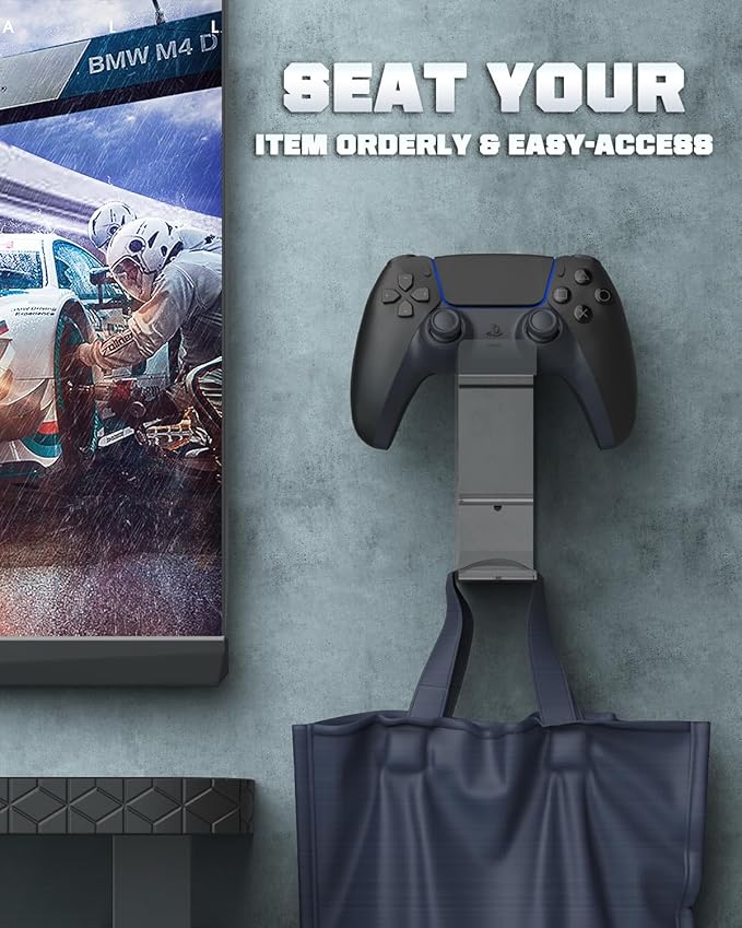 Controller Holder, Moko Dual Gamepad Headphone Hanger & Controller Fits STEAM, PS3, PS4, PS5, Xbox 360, PC, Switch/Switch 2, Wall Mount Stand for All Kinds of Headsets, Clear, Clear