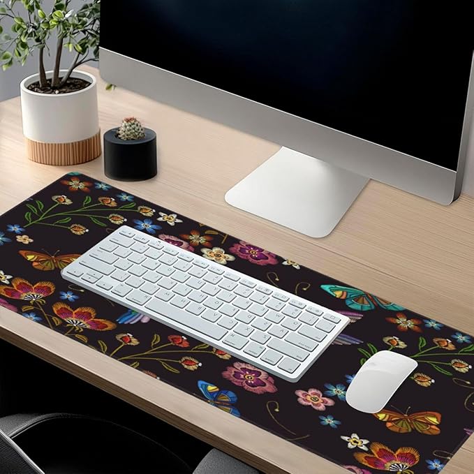 Extra Large Mouse Pads Hummingbirds and Flowers XXL Mousepad with Stitched Edges Humming Birds Non-Slip Rubber Base Computer Keyboard Pad Desk Mat for Home Office Desk Decor, 35.4" X 15.7"