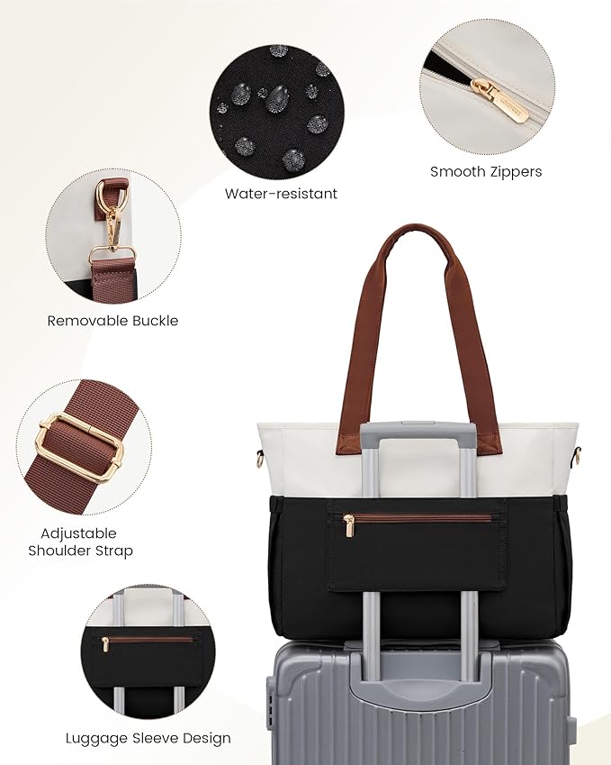 LOVEVOOK Upgrade Version Work Bags for Women 15.6 Inch Laptop Bag Large Capacity Mutiple Pockets Teacher Bag Water Resistant Canvas Tote Bag Purse for Office Travel College Nurse Teacher, Black Brown