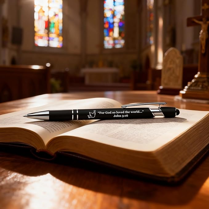 15 Pack Bible Verse Pens, Christian Inspirational Retractable Ballpoint Pens with Religious Scripture Quotes & Symbols, Smooth Writing Black Pens for Church, Gifts for Christians, Multicolor