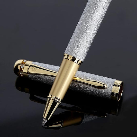 Rollerball Liquid Ink Pens,Best Luxury Ball Pen Gift Set for Men and Women,Black Ink Fancy Pen Refillable for Executive Office,Professional,pretty pens,cool pens,Nice cute Designer Pens-Silver