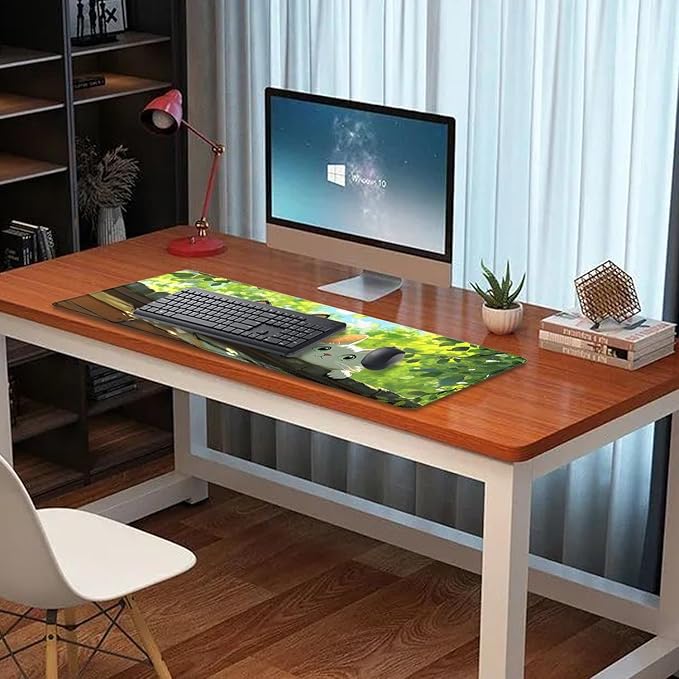 Black and White Cat Desk Pad Mouse Pad,Extend XL Mouse Mat with Stitched Edges,Non-Slip Rubber Base Large Mousepad for Office PC Keyboard Laptop and Home Work Desk Mat(31.5X11.8 in)