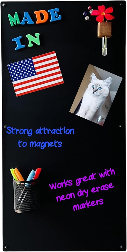 Large Magnetic Board for Wall - Magnet Display Board - Magnetic Bulletin Board - Dry Erase Memo Board- Made in USA (Matte Black, 15" Wx30 L)