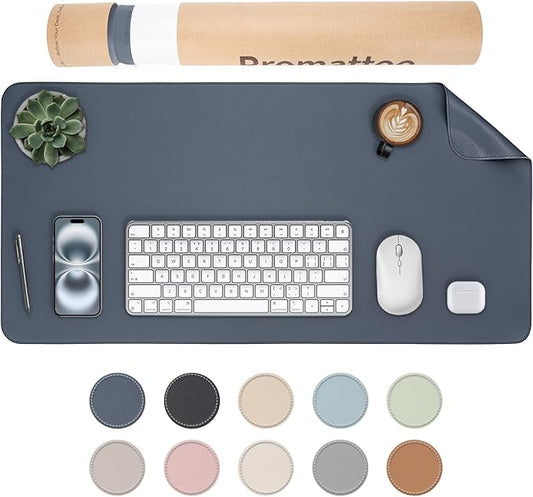 Oversized Non-Slip Desk Pad Protector with Premium Gift Box – Vegan Leather Waterproof Laptop Mat for Keyboard & Mouse, Grips Desk Firmly – Large Office Pad– Dusk Navy