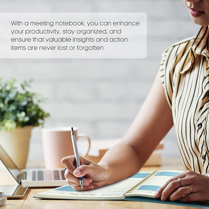 30 Pack of Meeting Notebook for Work Organization - Work Planner Notebook with Action Items, Agenda Planner for Note Taking, 160 Pages (6.9" X 9.9") Project Organizer for Men & Women - Blue