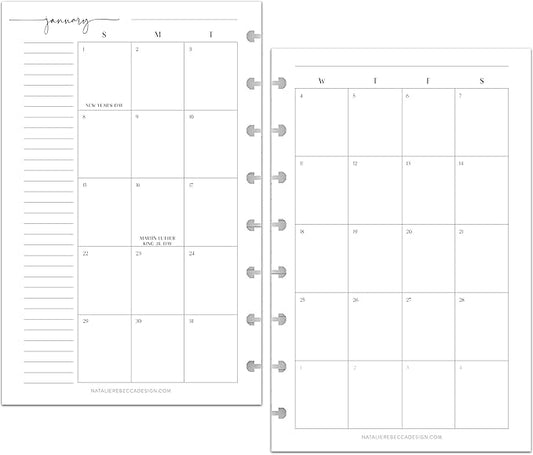 BetterNote 2026 Monthly Calendar Refill Fits Disc Notebooks, Fits Happy Planner, Levenger Circa, Arc Staples, TUL Office Depot, InkWell Press (Modern, 8-Disc, 5.5"x8.5")