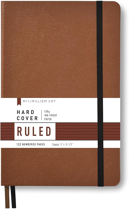 Minimalism Art, Premium Hard Cover Notebook Journal, Classic 5" x 8.3", 122 Numbered Pages, Gusseted Pocket, Ribbon Bookmark, Extra Thick Ink-Proof Paper 120gsm, San Francisco (Ruled, Brown)