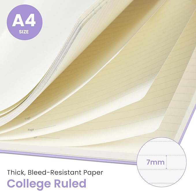 Taja Spiral Lined Notebook, 8.5"x11" Notebooks for Work, Large A4 Journal for Women & Men, College Ruled Journaling Notebook for Writing, Plastic Cover Spiral Journal, Lavender