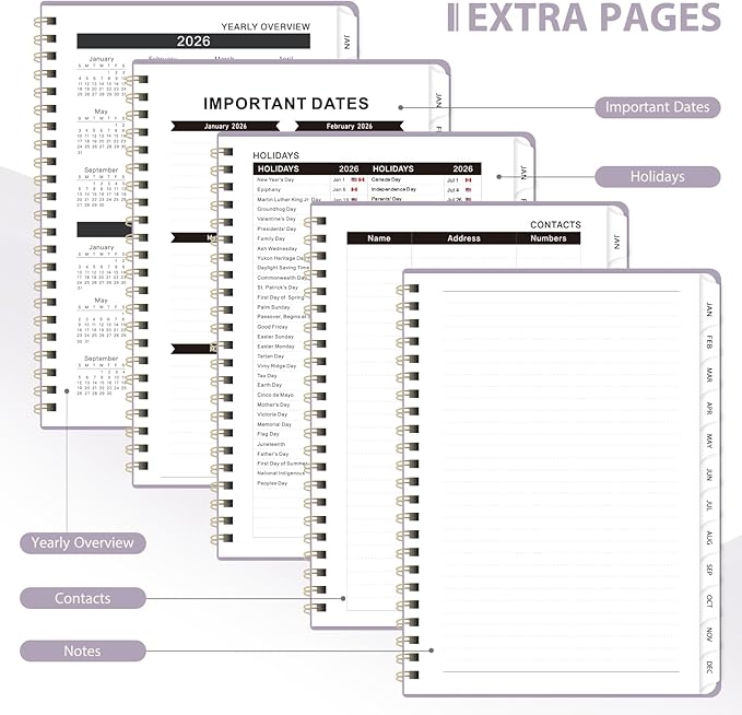 2026 Planner, Weekly and Monthly Calendar Agenda Book, Jan 2026 - Dec 2026, Hardcover Planning Academic Planner for Office School Supplies and Desk Accessories - A5 (6.3'' x 8.5'')