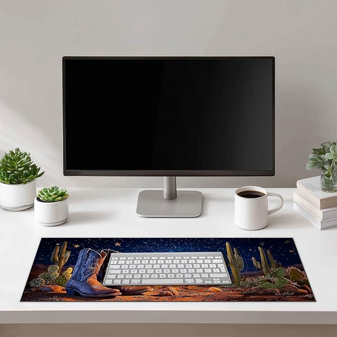 Large Mouse Pad Gaming Mousepad 31.5 x 11.8 Inch Keyboard Desktop Mat Diatomite XL Mouse Pad for Home and Office Desk Accessories with Western Desert Boots Night Sky Artwork Diatomite
