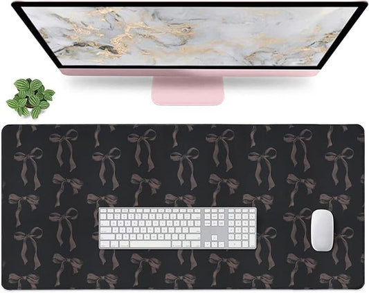 Black Bow Mouse Pad, Extra Large 35.4 x 15.7in Black Mouse Pad with Bows, Full Desk Mat Keyboard Mat Cute Girly Computer Pad Home Office Accessories Desk Decor, Non-Slip Rubber Base Gaming Mousepad
