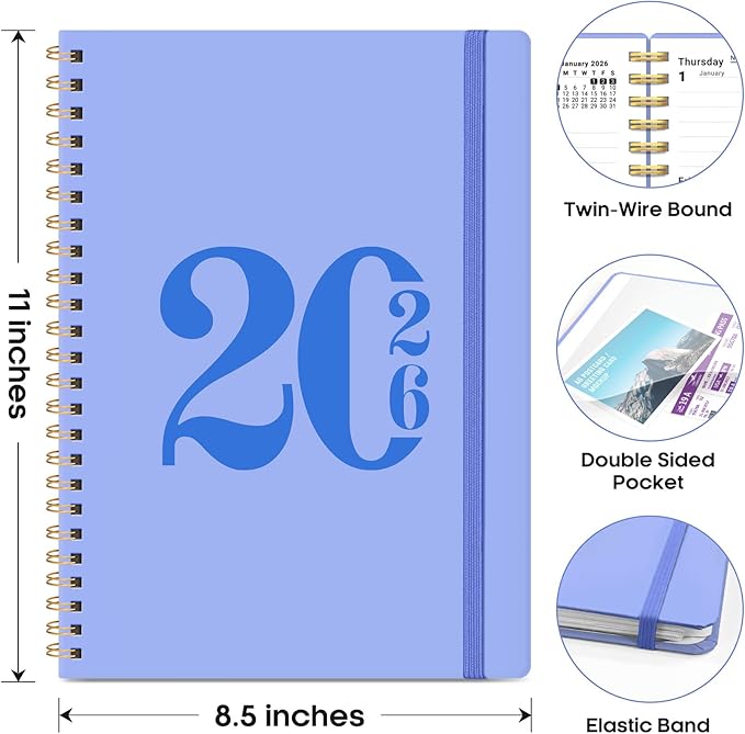 2026 Planner, Weekly and Monthly Calender Planner, Jan 2026 to Dec 2026, Hardcover 2026 Calendar Book with Tabs & Inner Pocket, Office Home School Supplies for Women & Men - A4 (8.5" x 11"), Lavender