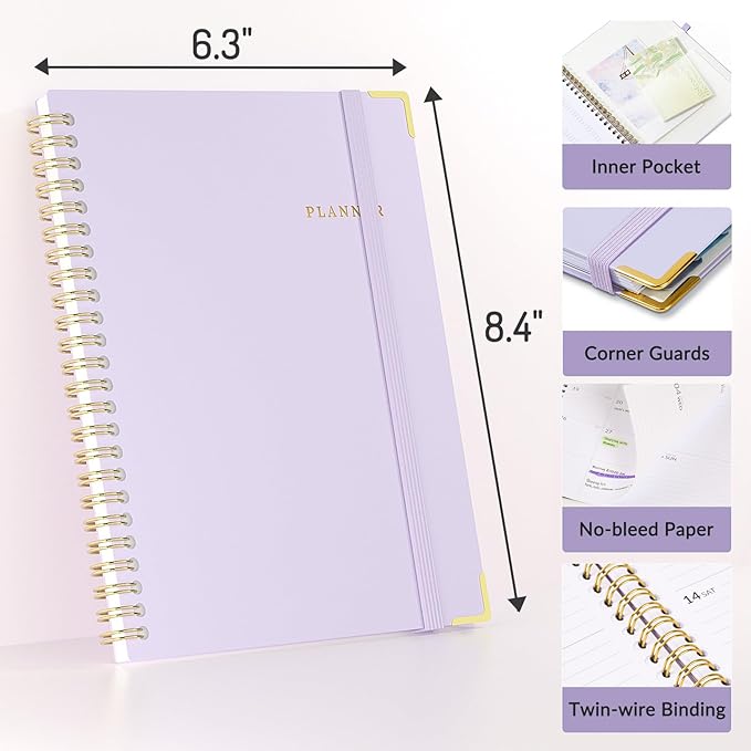 2026 Planner, Forvencer Calendar Planner Weekly and Monthly, Jan 2026-Dec 2026, 6" X 8", Hardcover Agenda Book, Daily Journal Organizer with Inner Pocket, Notebook for Office School, A5, Mint Green