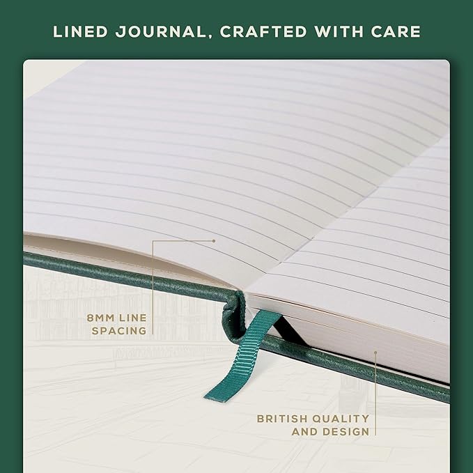 BEECHMORE BOOKS Large Lined Journal Notebook, 8.5" x 11.5" (A4) Hardcover Vegan Leather Executive Diary for Work, Thick 120gsm Paper, Lay-Flat Binding, Gift Box