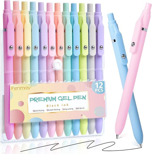 Gel Pens, 12 Pcs 0.5mm Fine Point Aesthetic Pens, Quick Dry No Smudge, Smooth Writing Comfortable Grip Pen, Cute Black Ink Journaling Pens for School Supplies Office Desk Accessories