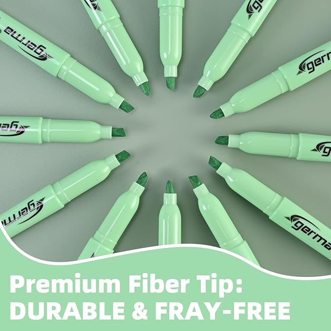 Green Highlighters 12 Pack, Mild Pastel Color, Chisel Tip Bible Highlighters No Bleed, Quick-Drying, Cute Aesthetic Markers for Journaling, Bible Study, School Office Supplies