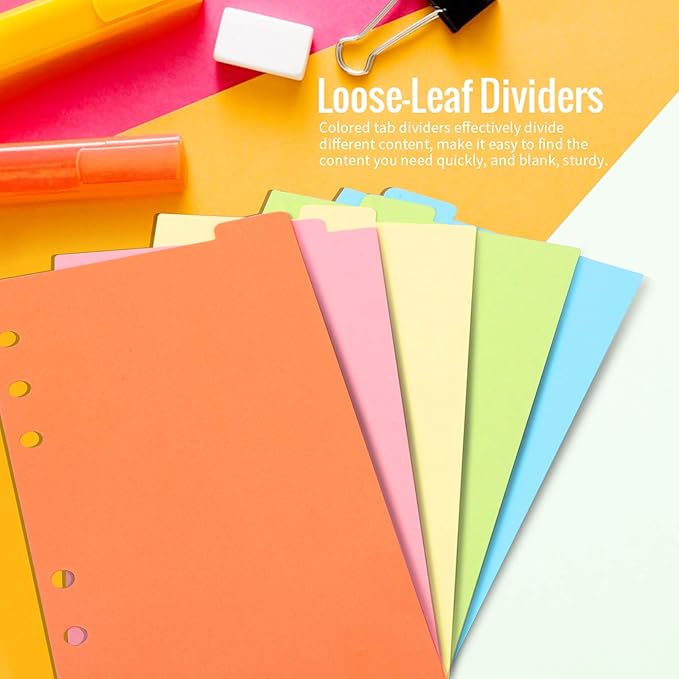 LEOBRO A6 Blank Paper, 135 PCS Planner Inserts for A6 Binder, Notebook, Loose Leaf Paper Refill with Binder Pockets & Dividers & Paperboard, Planner Refills (6.73"x3.74")