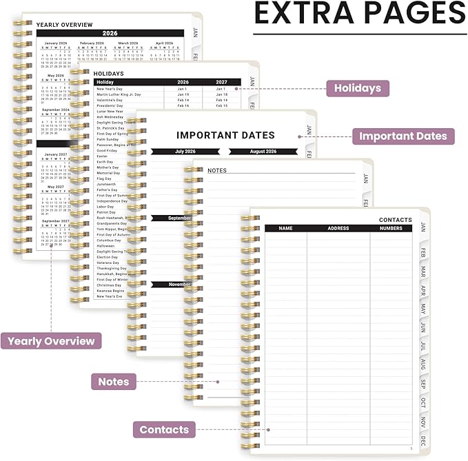 2026 Planner, Aesthetic Weekly and Monthly Planner for Women, Jan 2026 to Dec 2026, Hardcover 2026 Calendar Book with Monthly Tabs, Inner Pocket, Perfect for Office Home School - A5 (6.3" x 8.5"), Soft Peony