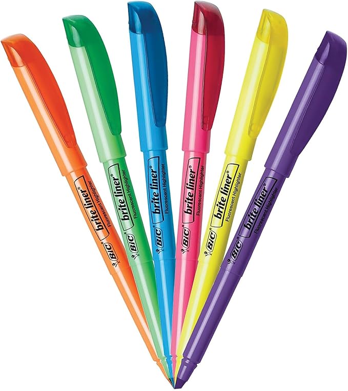 BIC Brite Liner Highlighters Markers, Chisel Tip, Assorted Colors, 12 Per Pack, 2 Packs (BICBL11AST-2)