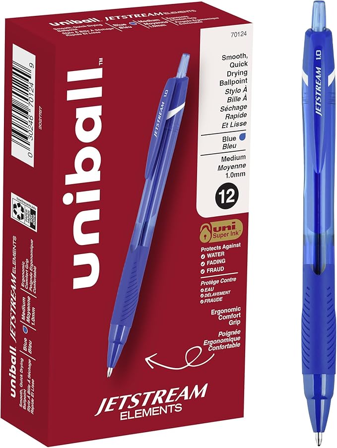 uniball Jetstream Elements Ballpoint Pens, Medium Point (1.0mm), Blue, 12 Pack