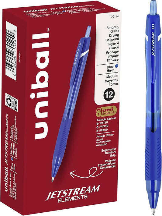 uniball Jetstream Elements Ballpoint Pens, Medium Point (1.0mm), Blue, 12 Pack