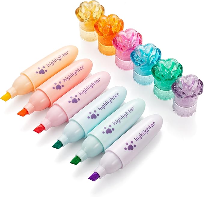 6 Highlighter Marker Pens Chisel Tip, Quick Dry, No Bleed, for Bible Study Notes Office Back to School Supplies