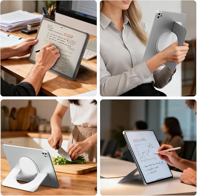 Nillkin Flexwing Adhesive Tablet Stand, 0.14 inch Invisible Slim iPad Holder, Stepless Adjustable Stand, Built-in Back Magnets, Compatible with Tablets Up to 10.4-13.2 inch, Grey
