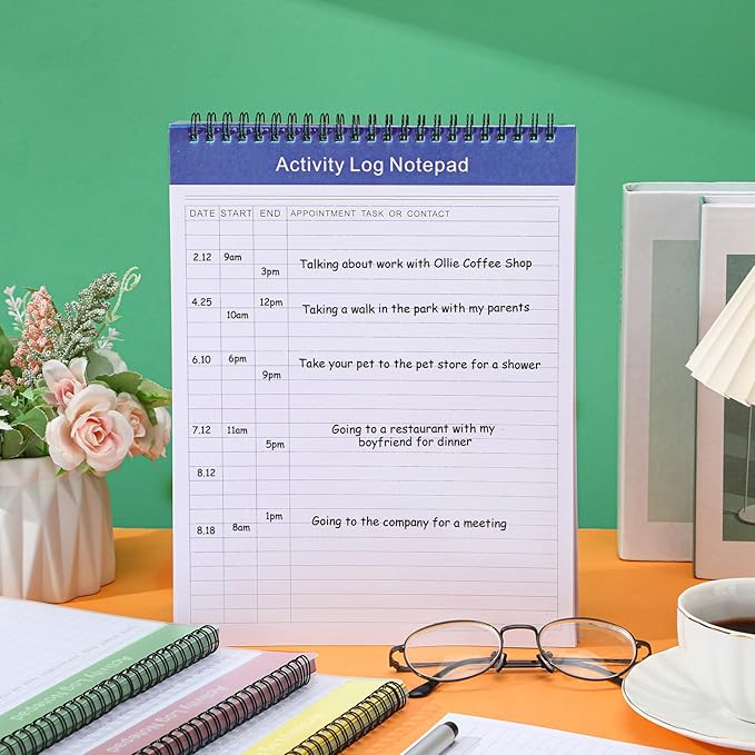 Kisston 4 Pcs Activity Log Notepad Daily Activity Log Book 8.5 x 11 Inches Daily To Do List Notebook Planning Pad Spiral Bound Log Book for Work Boosting Productivity(Fresh Color,Activity)