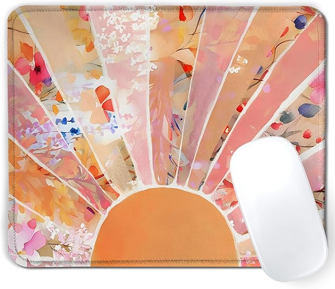 Modern Horizontal Boho Orange Sun floral Mouse Pad,Abstract Watercolor Sunrise Mouse Pads Mousepad for Desk Home Office Dorm Computers Laptop, Boho Office Supplies Desk Accessories, 9.5x7.9 Inch