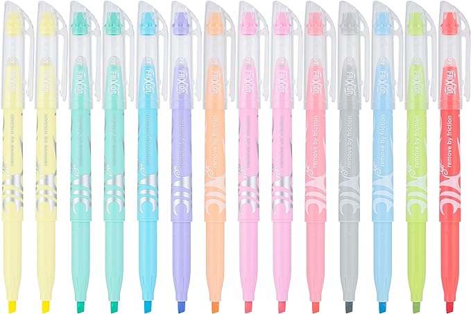 Pilot FriXion Light Pastel Erasable Highlighters, Chisel Tip, Pack of 14, Assorted Colors - Ideal for School, Journaling, and Office Use