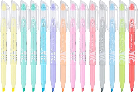 Pilot FriXion Light Pastel Erasable Highlighters, Chisel Tip, Pack of 14, Assorted Colors - Ideal for School, Journaling, and Office Use