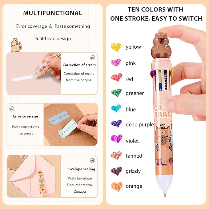 Cute Capybara School Supplies Stationery Set Kawaii Stationery Birthday Christmas Gifts Includes Eraser Mechanical Pencils Erasers Correction Tape Pencil Holder Gel Pens,for Office School Supplies