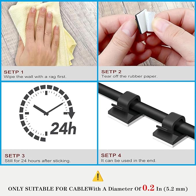 Adhesive Cable Management Wire Clips(Black 50 Pcs),Wires Clips Holders for Cords on Wall,Outdoor Cable Clips,Suitable for Under Tables, Cars, Walls, televisions, Christmas Lights