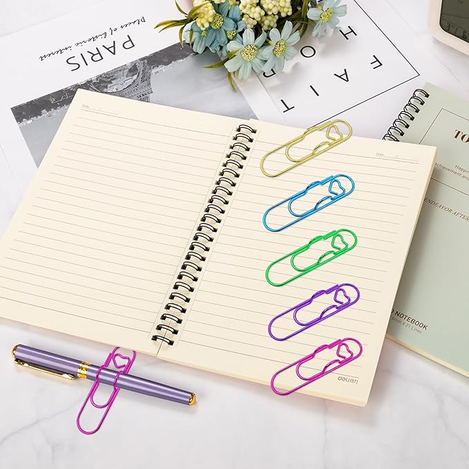 20Pcs Colorful Metal Pen Clips, Paper Clip Pen Holder Supplies Cute Office Supplies Blue Rose Red Purple Green Rose Gold Gold for Notebook Papers Journal Book