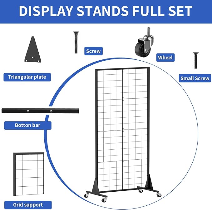 Gridwall Panel Display Stand, 2'x5.5' Heavy Duty Floor Standing Rack with Detachable Girdwall, Movable Silent Wheel, Easy to Transport, Ideal for Retail & Craft Fairs