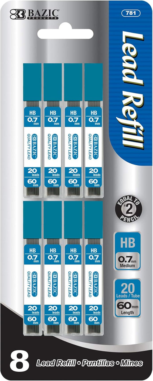 BAZIC PRODUCTS Mechanical Pencil Lead Refills HB 0.7mm – Smooth 0.7mm Graphite Replacement Leads for Mechanical Pencils, Students & Artists, 160 Count, 24-Packs