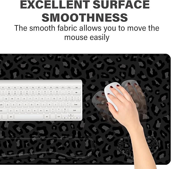 3Pcs Large Gaming Mouse Pad Desk Mat,Keyboard Mouse Wrist Rest Support Set,Extended Laptop Mouse Pad Memory Foam Non-Slip Base for Gamer Home Office(31.5x15.7in)-Black Leopard Cheetah