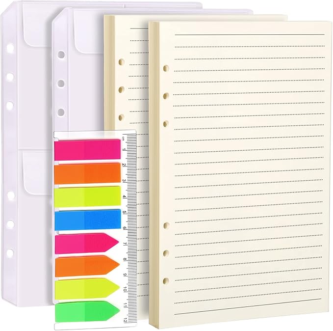 LEOBRO A5 Paper, Planner Inserts for A5 Binder, 5.5 x 8.5 Lined Paper with Binder Pockets, for Refillable Notebook, Journal, Planner Refills