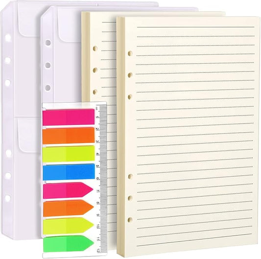 LEOBRO A5 Paper, Planner Inserts for A5 Binder, 5.5 x 8.5 Lined Paper with Binder Pockets, for Refillable Notebook, Journal, Planner Refills