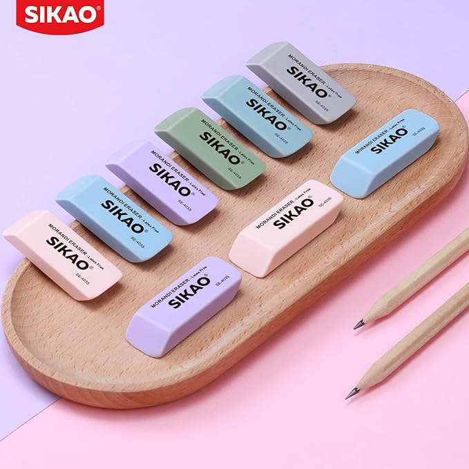 Morandi Erasers, 6 Pack Pencil Erasers for Kids – Aesthetic Pastel Beveled Rubber Erasers, Latex-Free & Smudge-Free for School Supplies, Classroom & Daily Writing