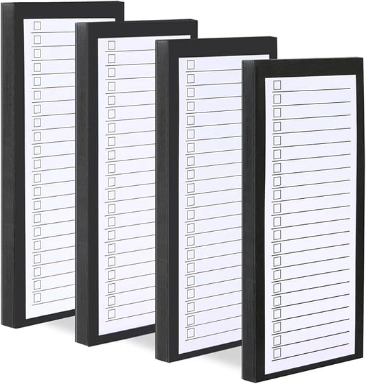 4 Pack Magnetic Notepads for Refrigerator,Grocery List Large Magnet Pad for Fridge,Full Magnet Back Design Magnetic Memo Pads for Grocery List, Shopping List, To-Do List (Black, 4 Pack×50 Sheets)