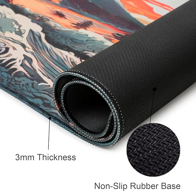 Manicer Japanese Sunset Wave Gaming Mouse Pad – Large Extended Mouse Mat with Pagoda Mountain Landscape, Smooth Control Surface, Non-Slip Rubber Base, Waterproof Mousepad for Office & Home