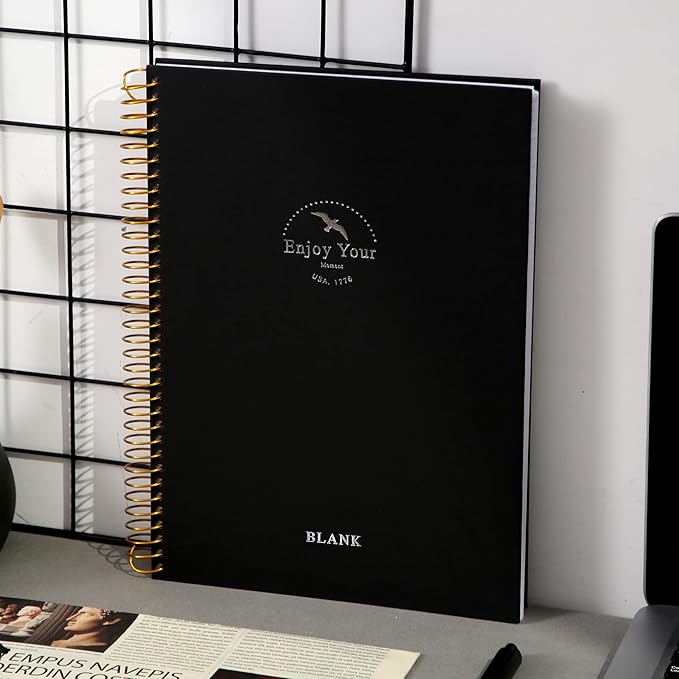 FLYING EAGLE Blank Paper Spiral notebook Journal 8.5 x 11 Blank Large Spiral Notebook 210 Pages Hardcover Spiral Sketchbook Sketch Book for drawing for Men Women,Black
