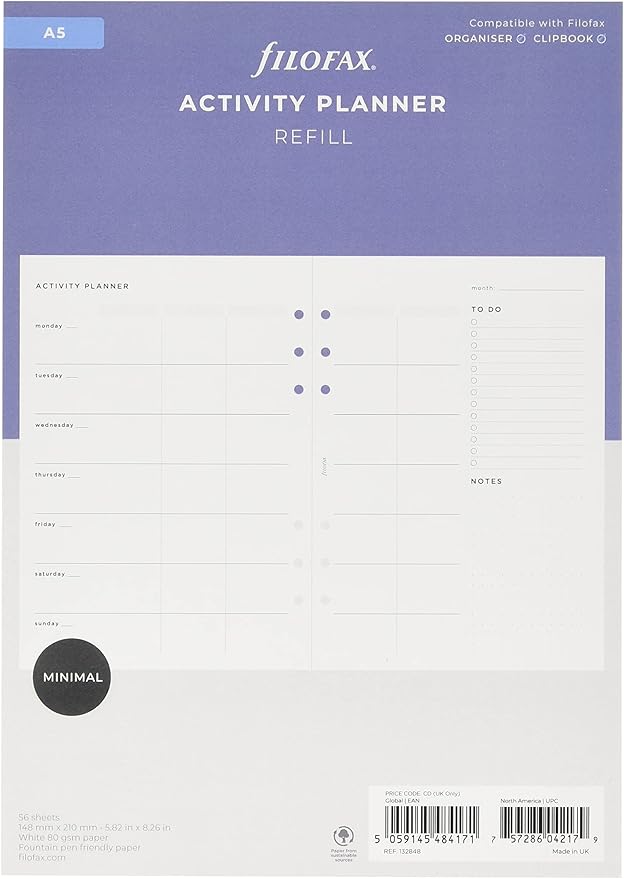 2021 Filofax A5 Organiser Activity Planner Refill