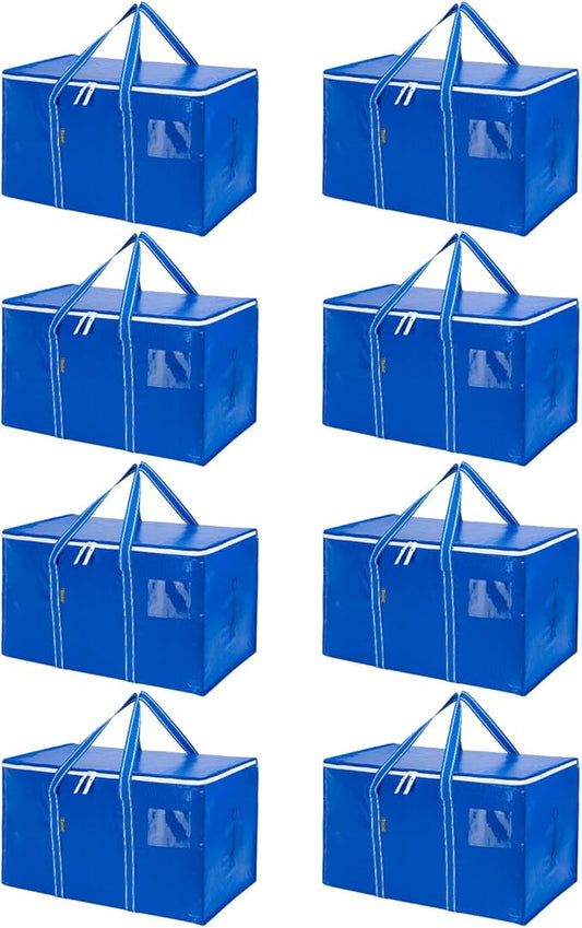 BALEINE 8-Pack Oversized Moving Bags with Reinforced Handles, Heavy-Duty Storage Tote for Clothes, Moving Supplies (Royal Blue, 8-Pack)